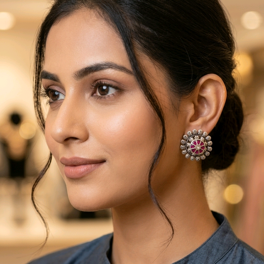 Silver Floral Stud Earrings 
